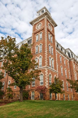 Old Main building on University of Arkansas campus in Fayetteville