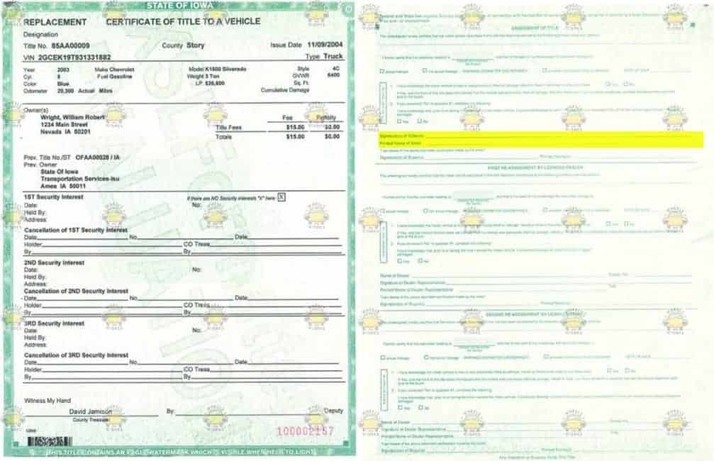 Iowa Title Example