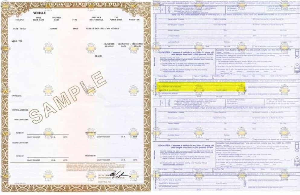 South Dakota Title Example