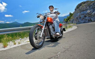 Riding a motorcycle in the mountains