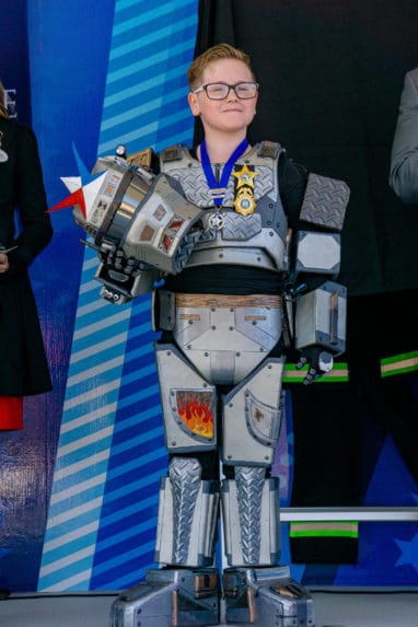 Make-A-Wish kid in full armor living his one true wish in Florida. 
