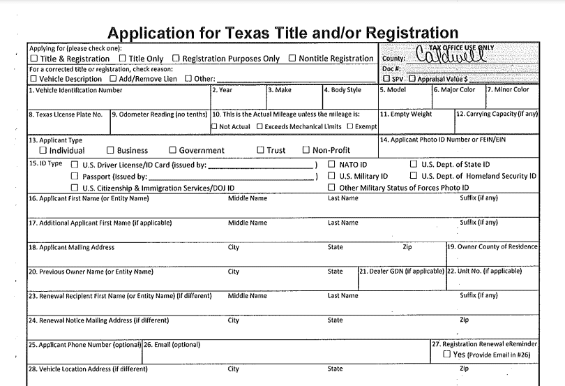 Texas Vehicle Regist Lola J Northrop