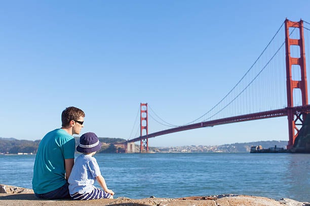 Family enjoying Golden Gate Bridge in San Francisco.