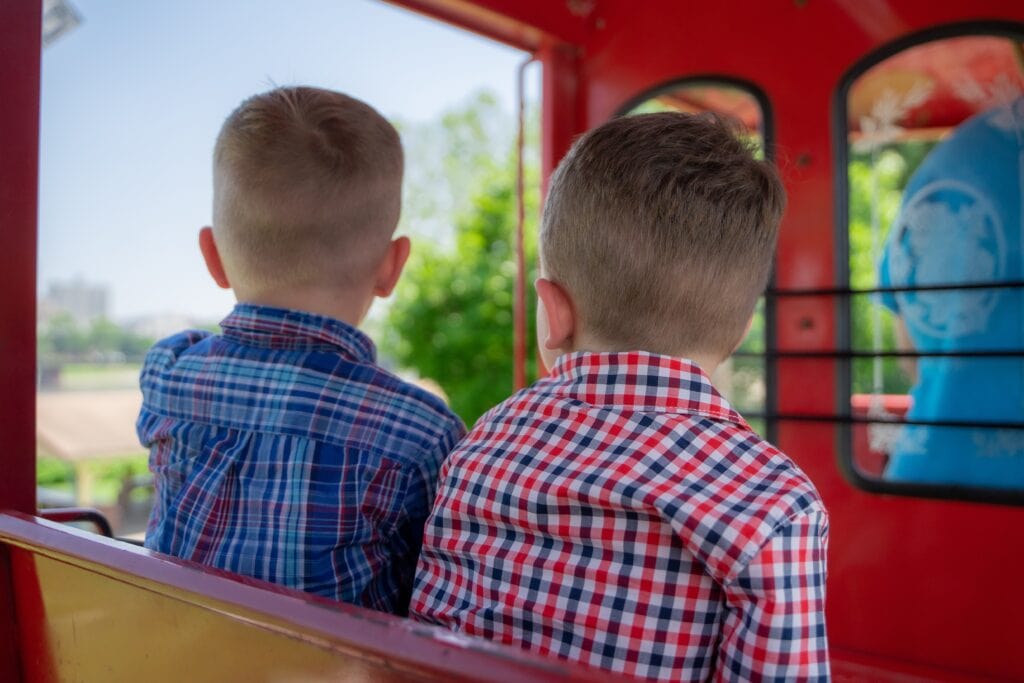 2 boys on a train in Lancaster, PA